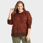 Women's Plus Size Crewneck Pullover Sweater - Ava & Viv Brown X