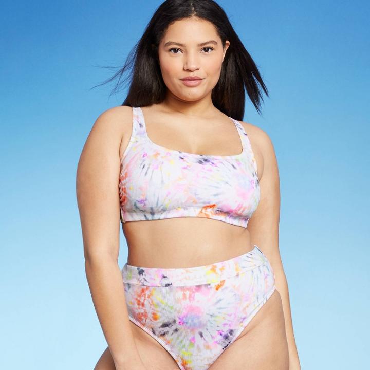 Juniors' Plus Size Ribbed Bralette Bikini Top - Xhilaration Tie-dye