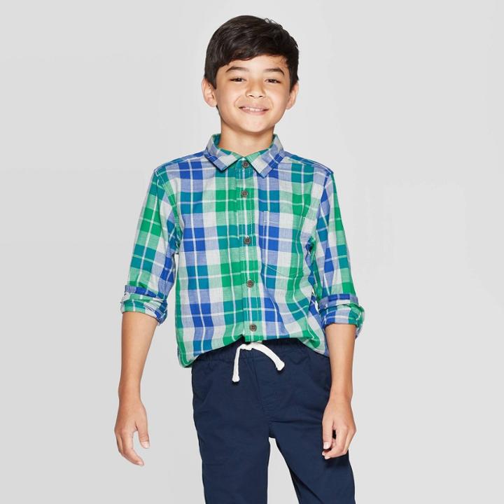 Boys' Long Sleeve Button-down Shirt - Cat & Jack Green