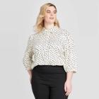 Women's Plus Size Polka Dot 3/4 Sleeve Collared Button-down Shirt - Who What Wear Black/white 1x, Women's,