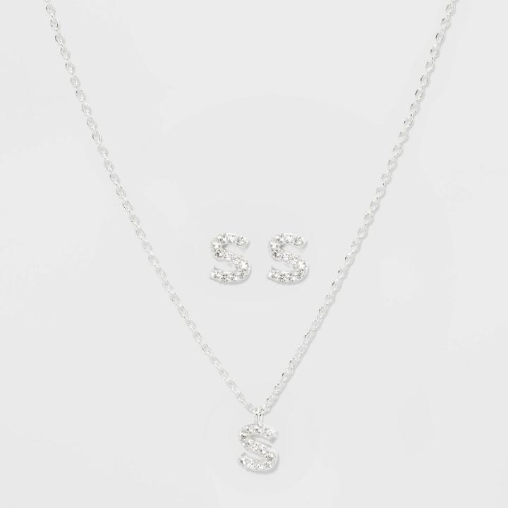 Initial S Crystal Jewelry Set - A New Day Silver, Women's,