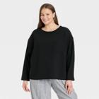 Women's Plus Size Long Sleeve Ottoman T-shirt - A New Day Black