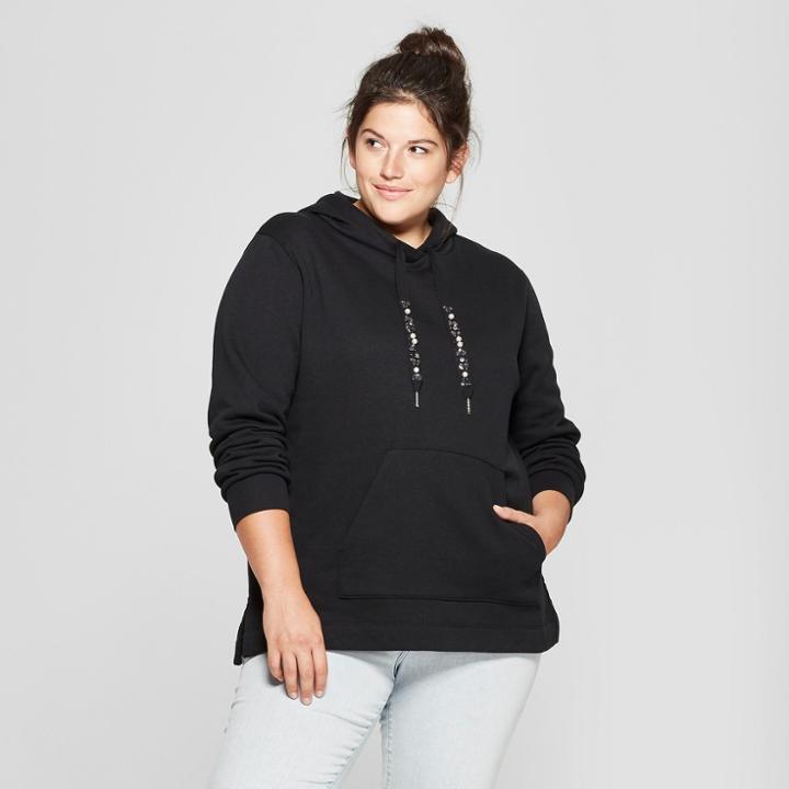 Women's Plus Size Embellished Pullover Hoodie - Ava & Viv Black X