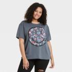 Freeze Women's Plus Size Embroidered Smiley Face Short Sleeve Graphic T-shirt - Charcoal Gray