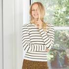 Women's Striped Crewneck Pullover Sweater - Who What Wear White