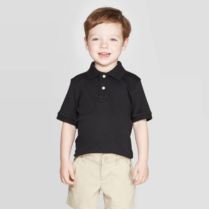 Toddler Boys' Short Sleeve Interlock Uniform Polo Shirt - Cat & Jack Black