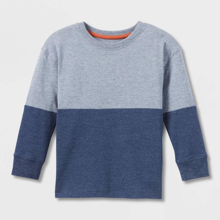 Toddler Boys' Colorblock Long Sleeve Jersey Knit T-shirt - Cat & Jack Blue