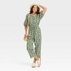 Women's Puff 3/4 Sleeve Jumpsuit - Universal Thread Green Floral
