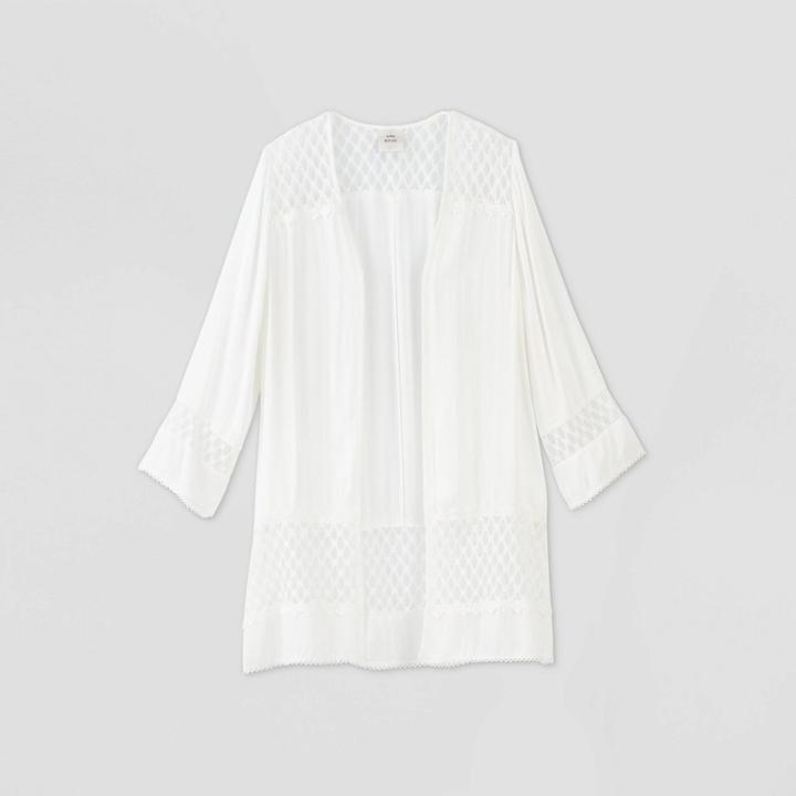 Women's Long Sleeve Solid Lace Detail Kimono Jacket - Knox Rose White Xs/s, Women's,