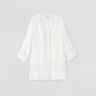 Women's Long Sleeve Solid Lace Detail Kimono Jacket - Knox Rose White Xs/s, Women's,