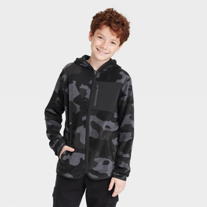 Boys' Microfleece Full Zip Hooded Sweatshirt - All In Motion Onyx Black