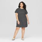 Women's Plus Size Striped Short Sleeve Round Neck T-shirt Dress - Universal Thread Black X