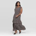 Women's Plus Size Floral Print Cap Sleeve Boat Neck Ruffle Tiered Maxi Dress - Who What Wear Black