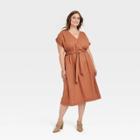Women's Plus Size Short Sleeve Wrap Dress - Universal Thread Rust