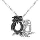 Target .02 Ct. T.w. Black Diamond Double Owl Pendant Necklace In Sterling