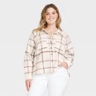 Women's Plus Size Long Sleeve Flannel Button-down Shirt - Universal Thread Cream Plaid 1x, Ivory Plaid