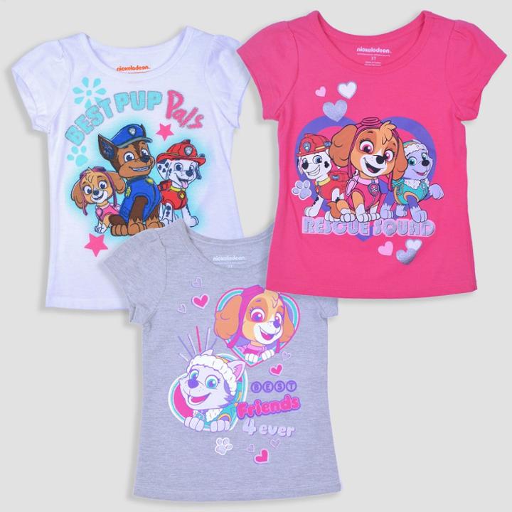 Toddler Girls' 3pk Paw Patrol Short Sleeve T-shirt - Pink/gray/white 4t,