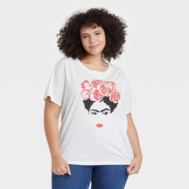 Modern Lux Women's Plus Size Frida Outline Short Sleeve Graphic T-shirt - White