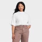 Women's Plus Size Elbow Sleeve Mock Turtleneck T-shirt - Universal Thread White