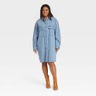 Women's Plus Size Long Sleeve Button-down Shirtdress - Universal Thread Light Blue Denim