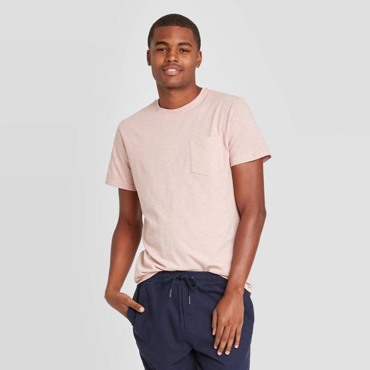 Men's Standard Fit Short Sleeve Slub Pocket Jersey T-shirt - Goodfellow & Co Pink