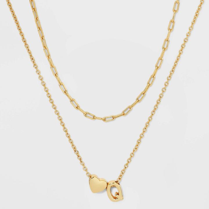 14k Gold Dipped 'q' Initial With Heart Chain Necklace - A New Day Gold