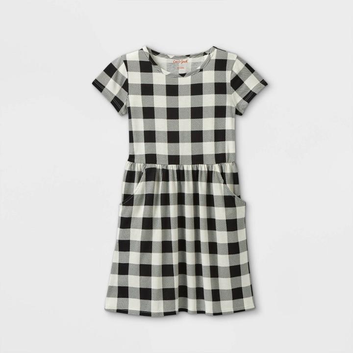 Girls' Short Sleeve Printed Knit Dress - Cat & Jack Buffalo White