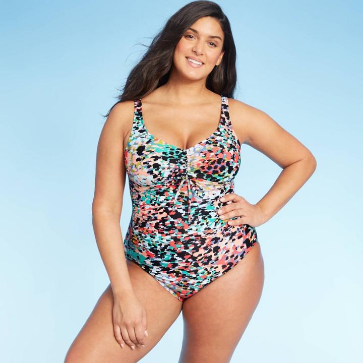 Women's Tie Front One Piece Swimsuit - Aqua Green M, Women's, Size: Medium,