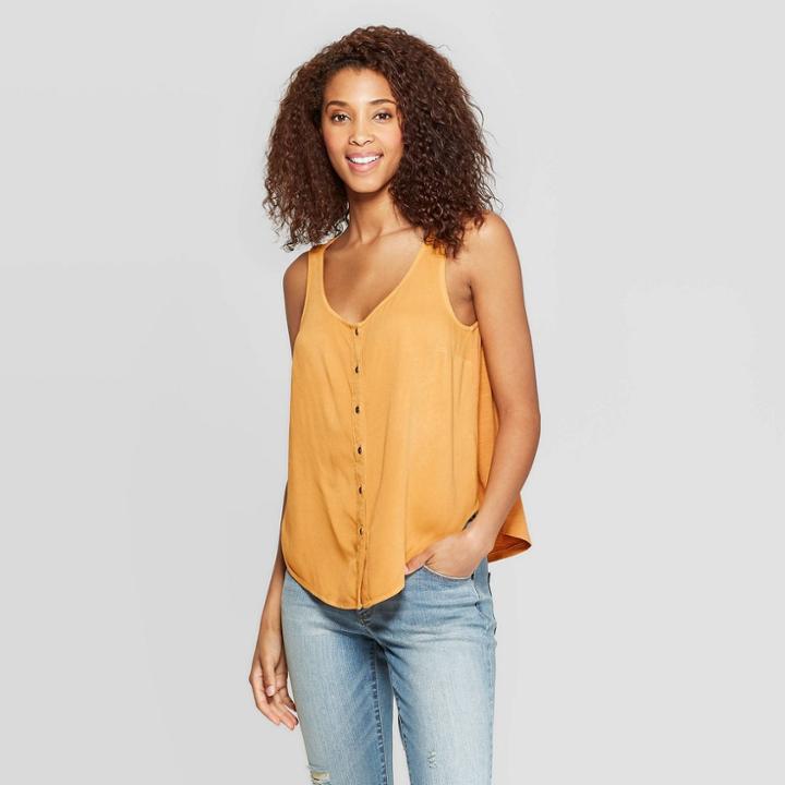 Women's Scoop Neck Button Front Knit Woven Tank Top - Universal Thread