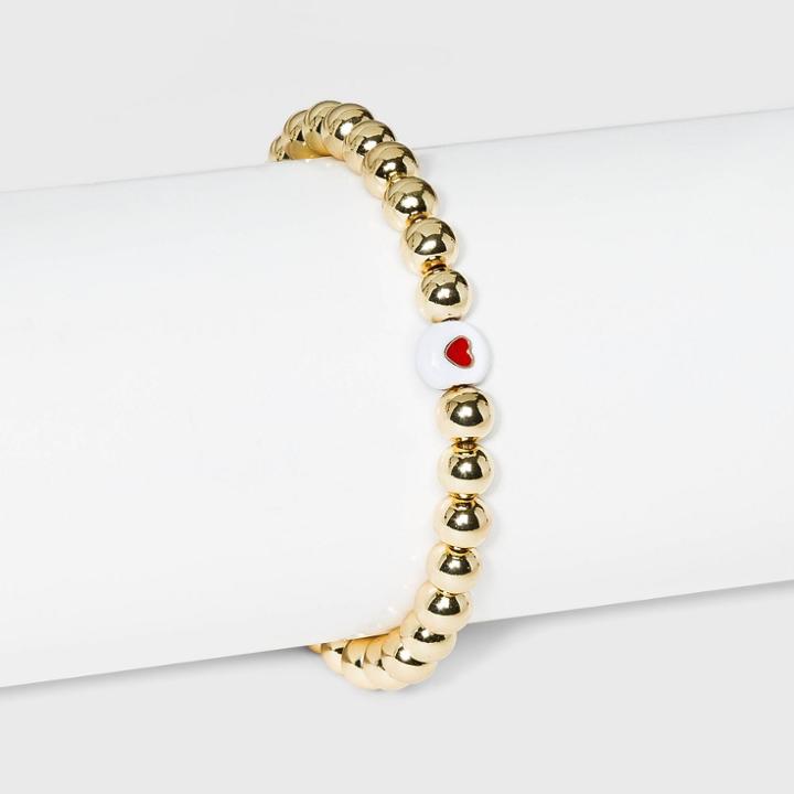 Sugarfix By Baublebar Heart Charm Stretch Bracelet - Red/gold