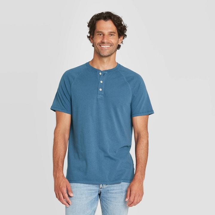Men's Standard Fit Short Sleeve Henley T-shirt - Goodfellow & Co Blue