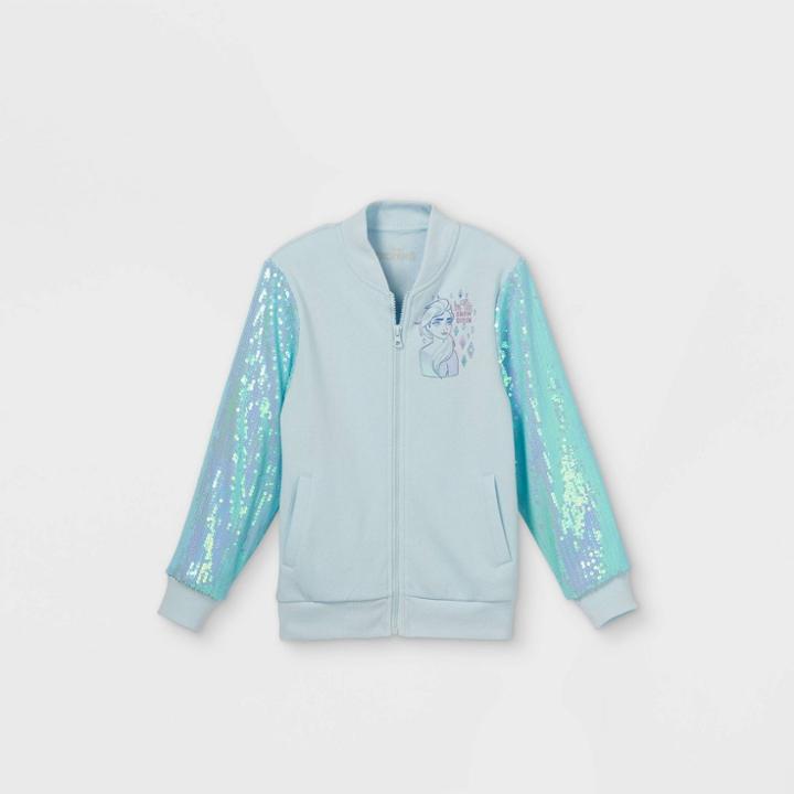 Girls' Disney Frozen Elsa Sequin Bomber Jacket - Blue
