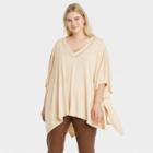 Women's Plus Size V-neck Knit Poncho - A New Day Tan