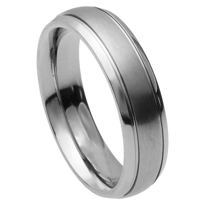 Men's Daxx Titanium Ridged Brushed Center Band - Silver