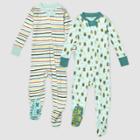 Honest Baby Girls' 2pk Hand-drawn Striped Organic Cotton Snug Fit Footed Pajama