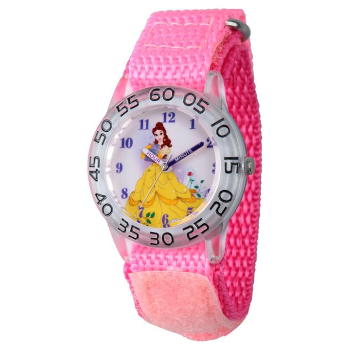 Girls' Disney Princess Belle Clear Plastic Time Teacher Watch - Pink, Purple