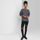 Women's Long Sleeve Round Neck Boxy Tunic T-shirt - Wild Fable Dark Gray