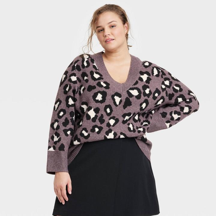 Women's Plus Size V-neck Tunic Sweater - A New Day Dark Brown