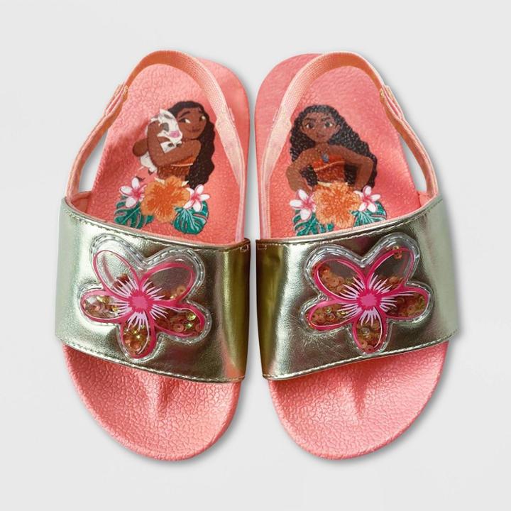 Girls' Disney Moana Slide Sandals - Orange 5-6 - Disney