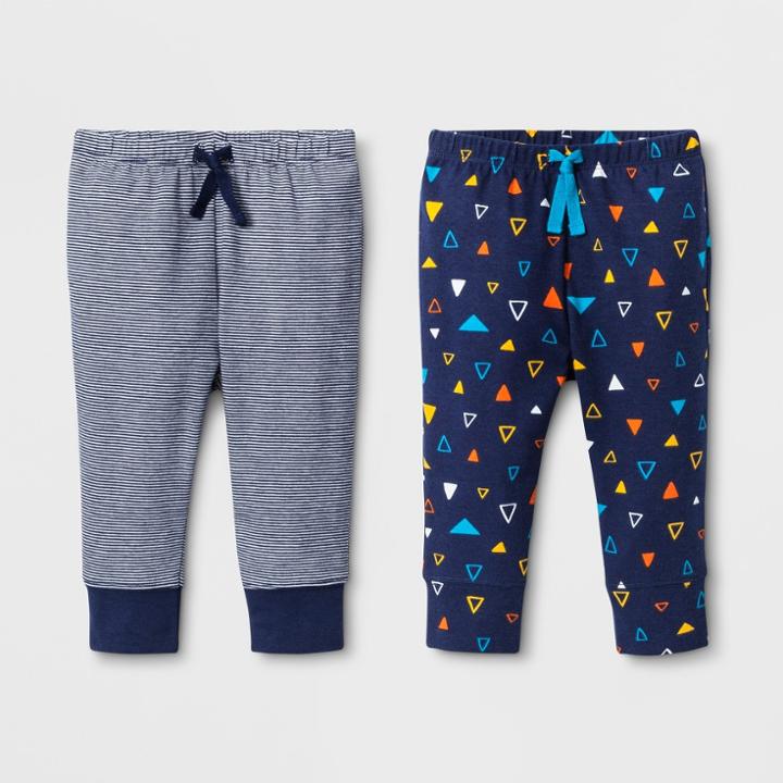 Baby Boys' 2pk Jogger Pants One Pair With Stripes And One Pair With Triangle Print - Cat & Jack Navy Newborn, Blue
