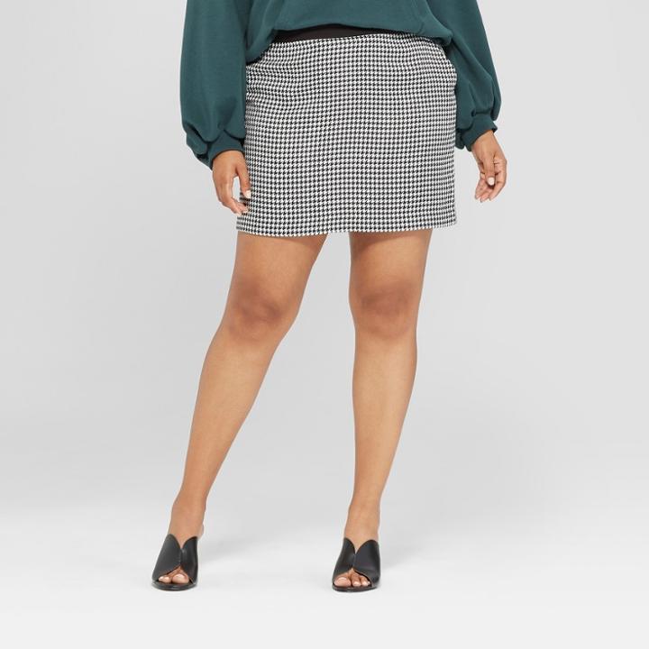 Women's Plus Size Houndstooth Mini Skirt - Who What Wear Black/white