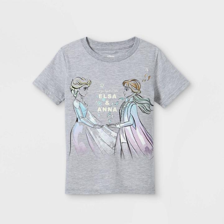 Toddler Girls' Frozen Elsa & Anna Short Sleeve Graphic T-shirt - Gray 2t - Disney