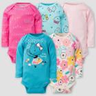 Gerber Baby Girls' 5pk Bear Long Sleeve Onesies - Pink/off-white/blue
