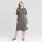 Women's Plus Size Long Sleeve Mock Turtleneck Knit Dress - Ava & Viv Gray X, Women's