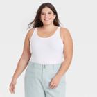 Women's Plus Size Slim Fit Ribbed Tank Top - A New Day White