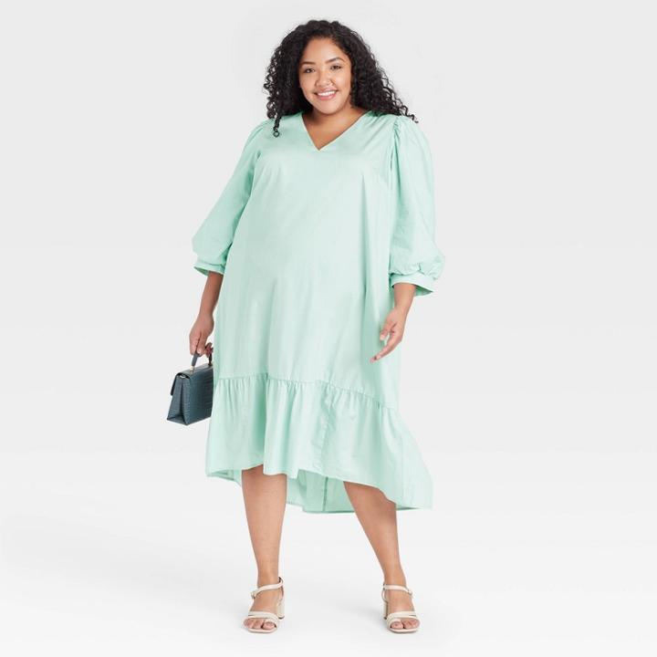 Women's Plus Size Long Sleeve Ruffle Hem Dress - A New Day