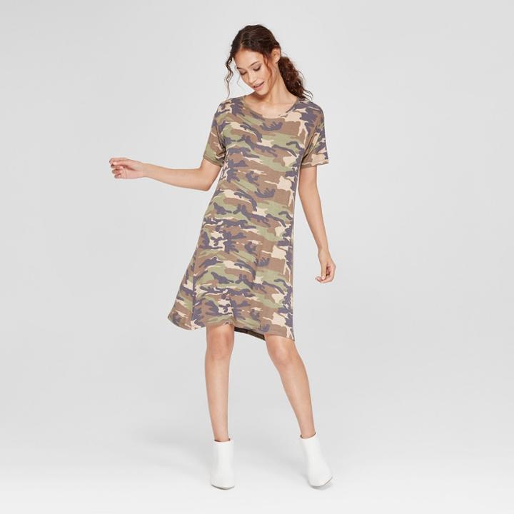 Women's Camo Print T-shirt Short Sleeve Dress - Alison Andrews Green