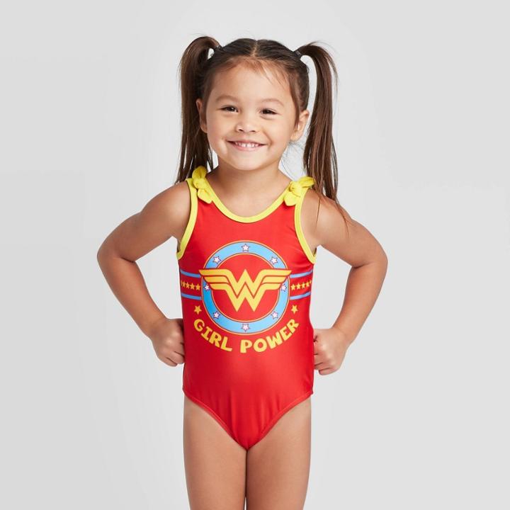 Toddler Girls' Wonder Woman One Piece Swimsuit - Red 2t, Toddler Girl's,