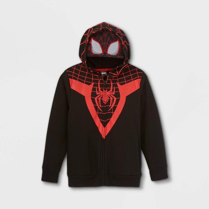Boys' Marvel Hooded Zip-up Sweatshirt - Black