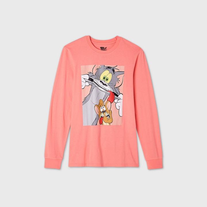 Men's Tom And Jerry Long Sleeve Graphic T-shirt - Pink